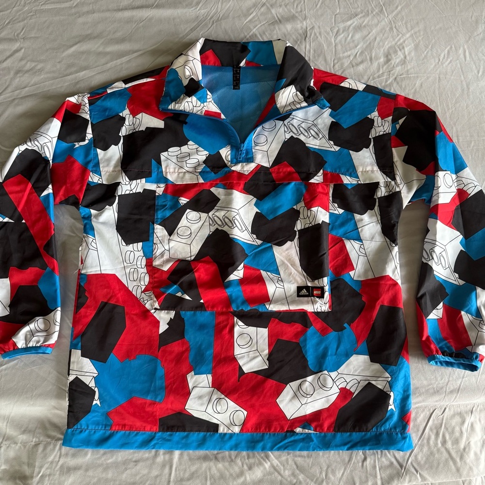 adidas x LEGO Kids Red, Blue and White Blocks Pullover Windbreaker Jacket